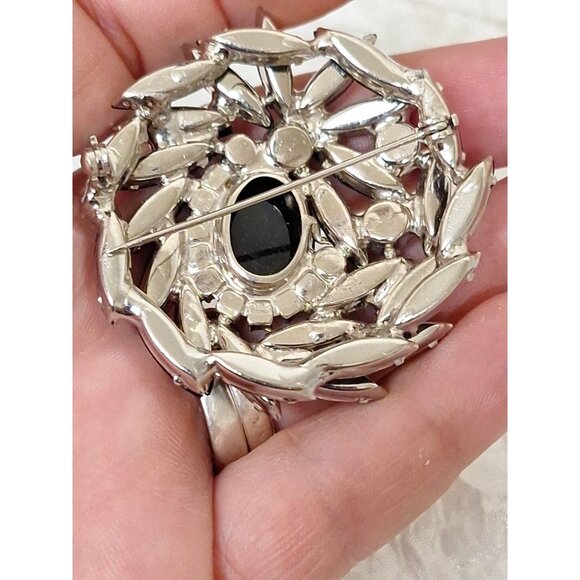 VTG Juliana Hematite & Clear Rhinestones with Molded Rose Cameo Brooch Ref#3933 - Picture 5 of 10